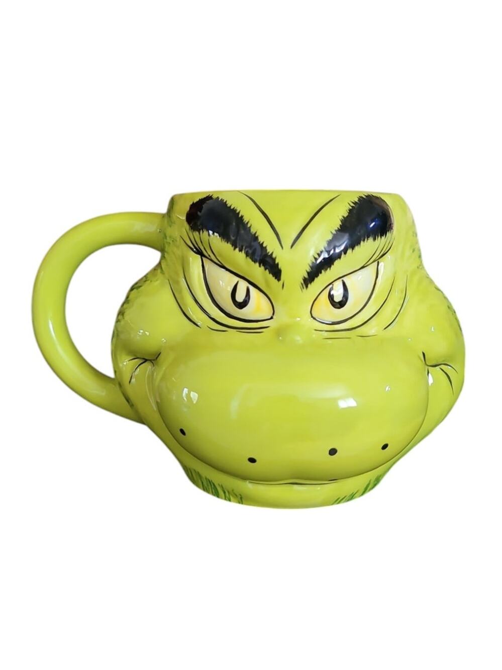 Dr. Seuss The Grinch Face 3D Sculpted Ceramic Mug 16 oz Holiday Whoville Cup New